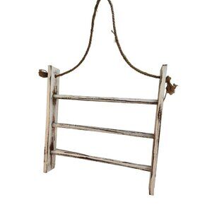 Rustic Shabby Chic Wall-Mounted Towel Rack Ladder With 3 Rungs & Rope Hanger for